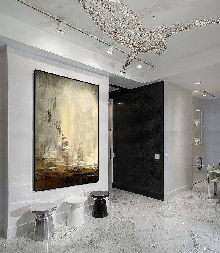 Contemporary Hand-painted Handmade Grey Urban Abstract Canvas Wall Art TIUQ4